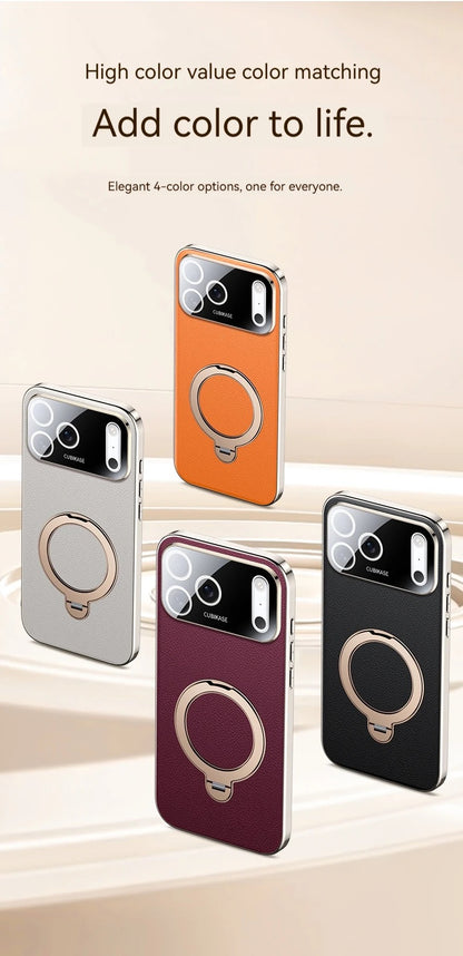 Premium Shockproof Leather iPhone Case with 360° Ring Stand – Strong Grip, Full Protection & Stylish Finish