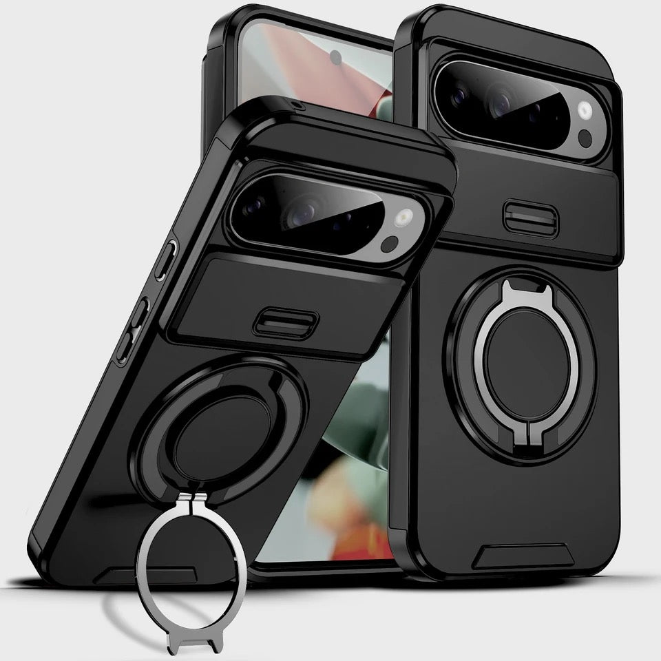 Google Pixel Heavy-Duty Shockproof Case with Sliding Camera Shield & 360° Magnetic Ring Stand
