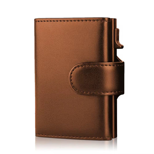 Slim Minimalist Leather Card Case – Pop-Up Credit Card Holder with RFID Protection & Button Closure