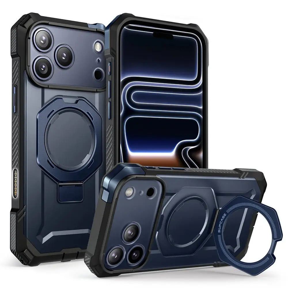 Rugged Magnetic iPhone Case with Rotating Stand – Heavy Duty Shockproof Protection | rugged iphone case with stand | magsafe rugged iphone case | iphone case with rotating stand | heavy duty iphone case with stand | magnetic rugged iphone case | shockproof rugged iphone case | military grade iphone case| durable iphone case with stand | protective iphone case rugged | 360° rotating iphone case | Iphone 17 Pro Max case | Blue color iphone case