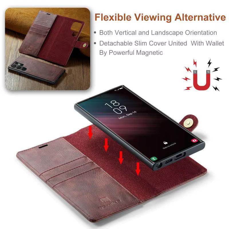 Premium Leather Wallet Case for Samsung Galaxy | Detachable Magnetic Cover & Card Holder