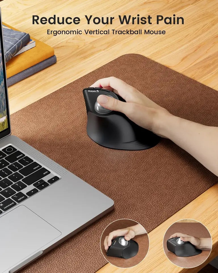 Vertical Wireless Trackball Mouse – Bluetooth Ergonomic Thumb Mouse for Laptop & PC | Rechargeable Rollerball Design