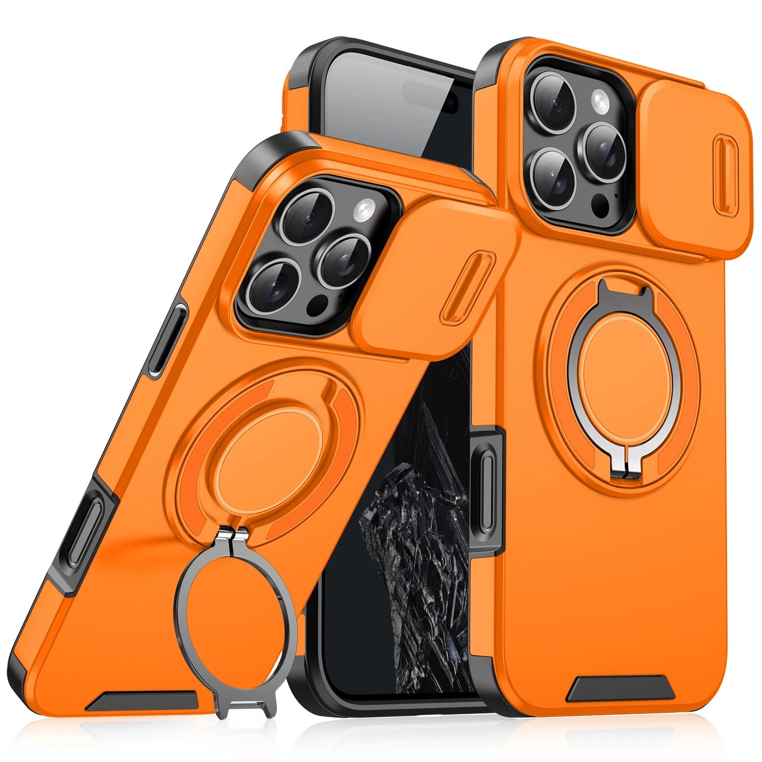 Orange phone case with ring holder on a white background-CASE116