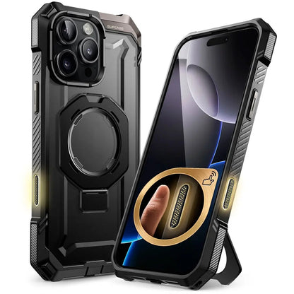Rugged Magnetic iPhone Case with Rotating Stand – Heavy Duty Shockproof Protection | rugged iphone case with stand | magsafe rugged iphone case | iphone case with rotating stand | heavy duty iphone case with stand | magnetic rugged iphone case | shockproof rugged iphone case | military grade iphone case| durable iphone case with stand | protective iphone case rugged | 360° rotating iphone case | Iphone 17 Pro Max case | Black color iphone case