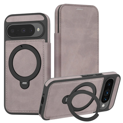 Premium Dual-Sided Leather Wallet Case with 360° Magnetic Ring Stand for Google Pixel