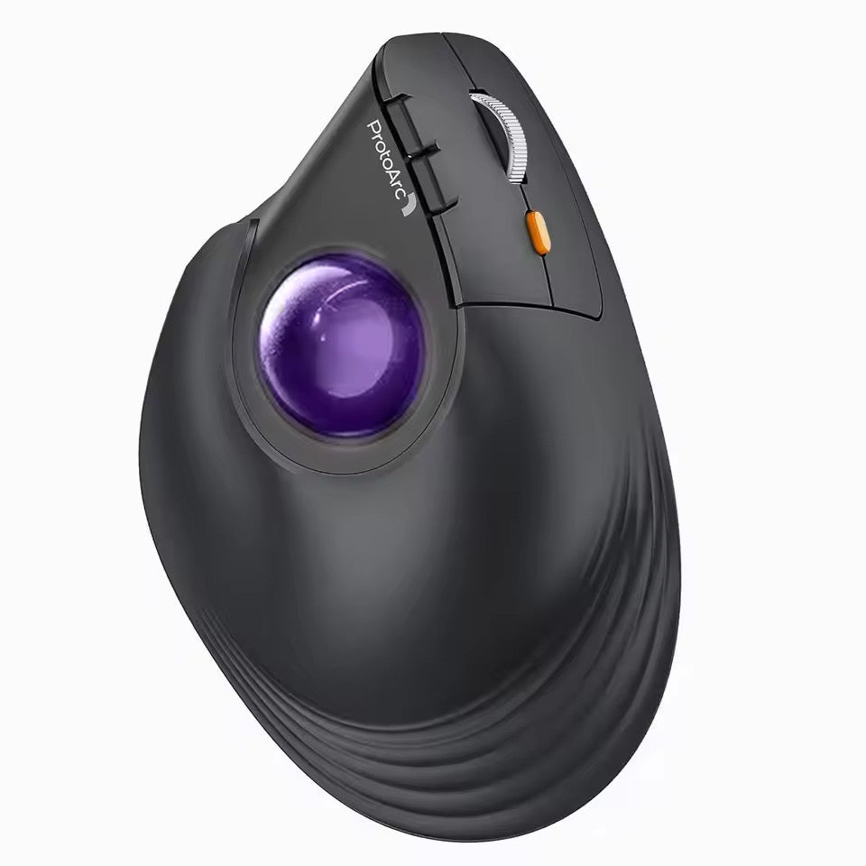 Vertical wireless trackball mouse with Bluetooth, ergonomic thumb design, rechargeable rollerball mouse for laptop and PC | ProtoArc Vertical wireless trackball mouse | Black mouse | wireless mouse | Vertical mouse | Purple color wireless mouse