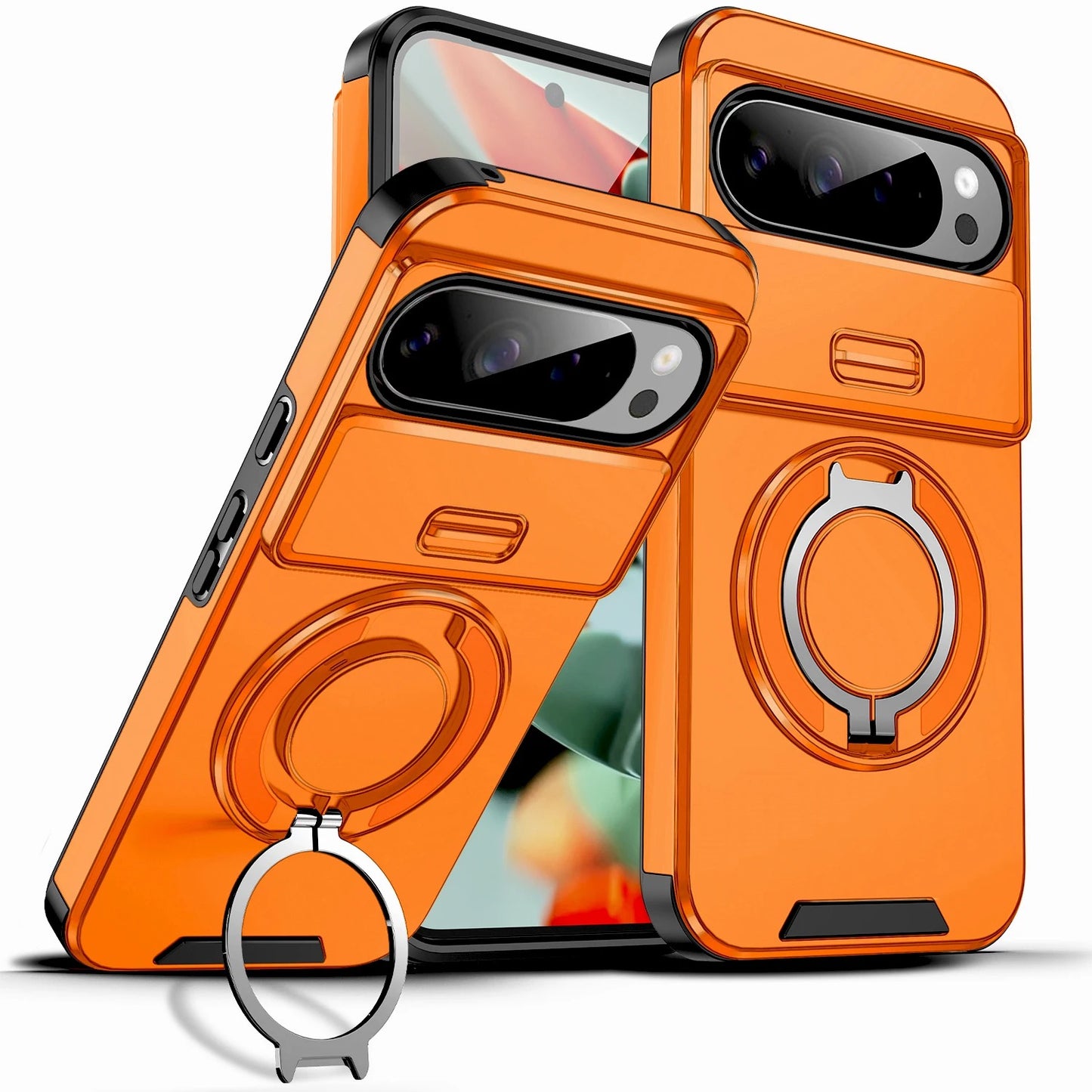 Google Pixel Heavy-Duty Shockproof Case with Sliding Camera Shield & 360° Magnetic Ring Stand