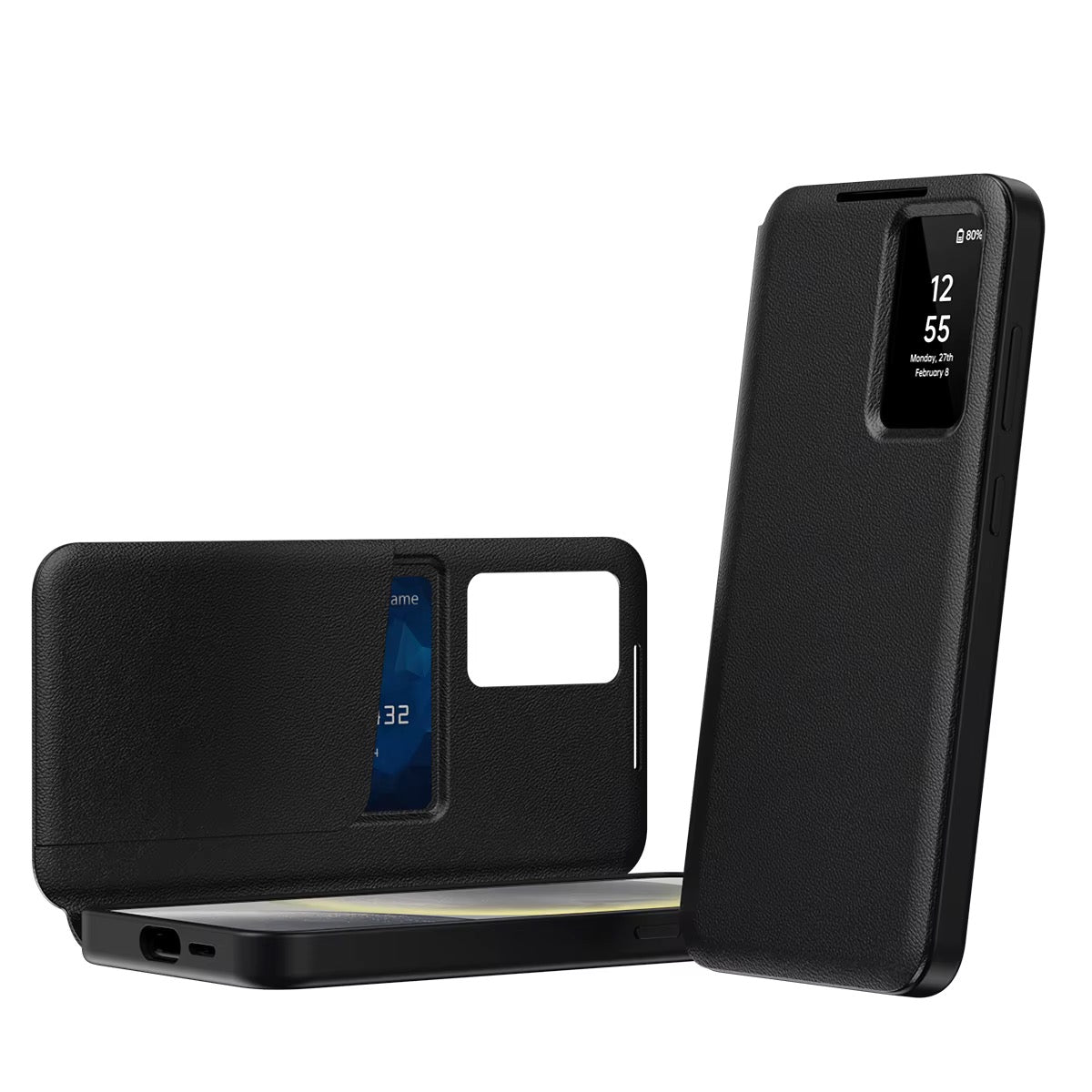 Premium Leather Smart View Wallet Case with Card Holder & Active Display Window for Samsung Galaxy