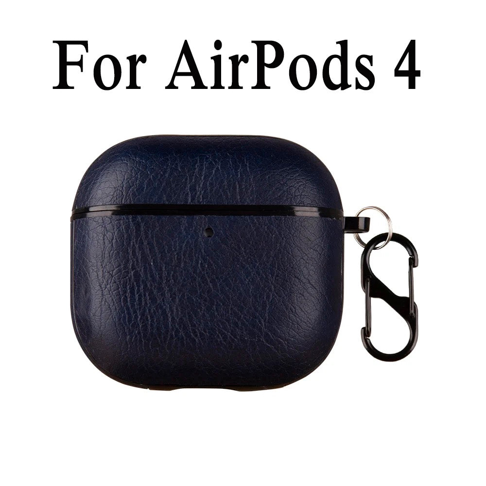 Luxury Leather AirPods Case – Shockproof Cover with Carabiner Clip