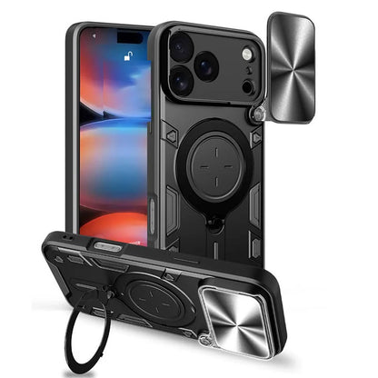Magnetic Rugged iPhone Case with Camera Lens Cover & 360° Ring Stand