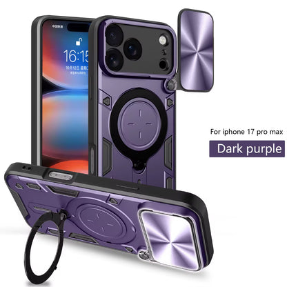 Magnetic Rugged iPhone Case with Camera Lens Cover & 360° Ring Stand