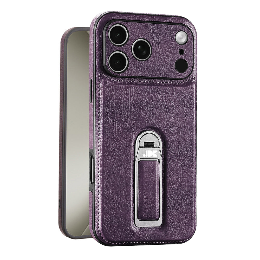 Coque de luxe en cuir texturé avec béquille MagSafe | Support mains libres et protection antichoc