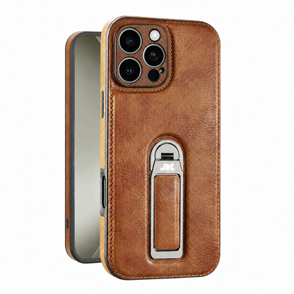 Coque de luxe en cuir texturé avec béquille MagSafe | Support mains libres et protection antichoc