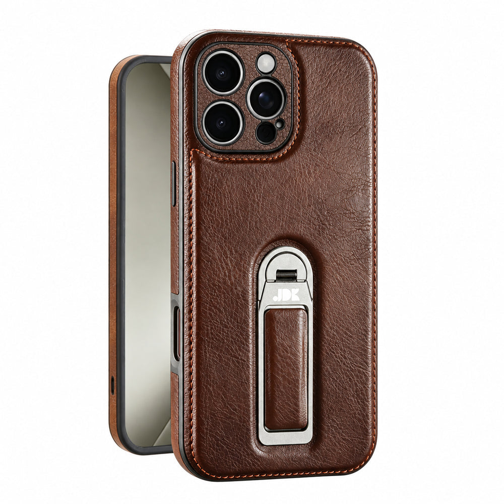 Coque de luxe en cuir texturé avec béquille MagSafe | Support mains libres et protection antichoc