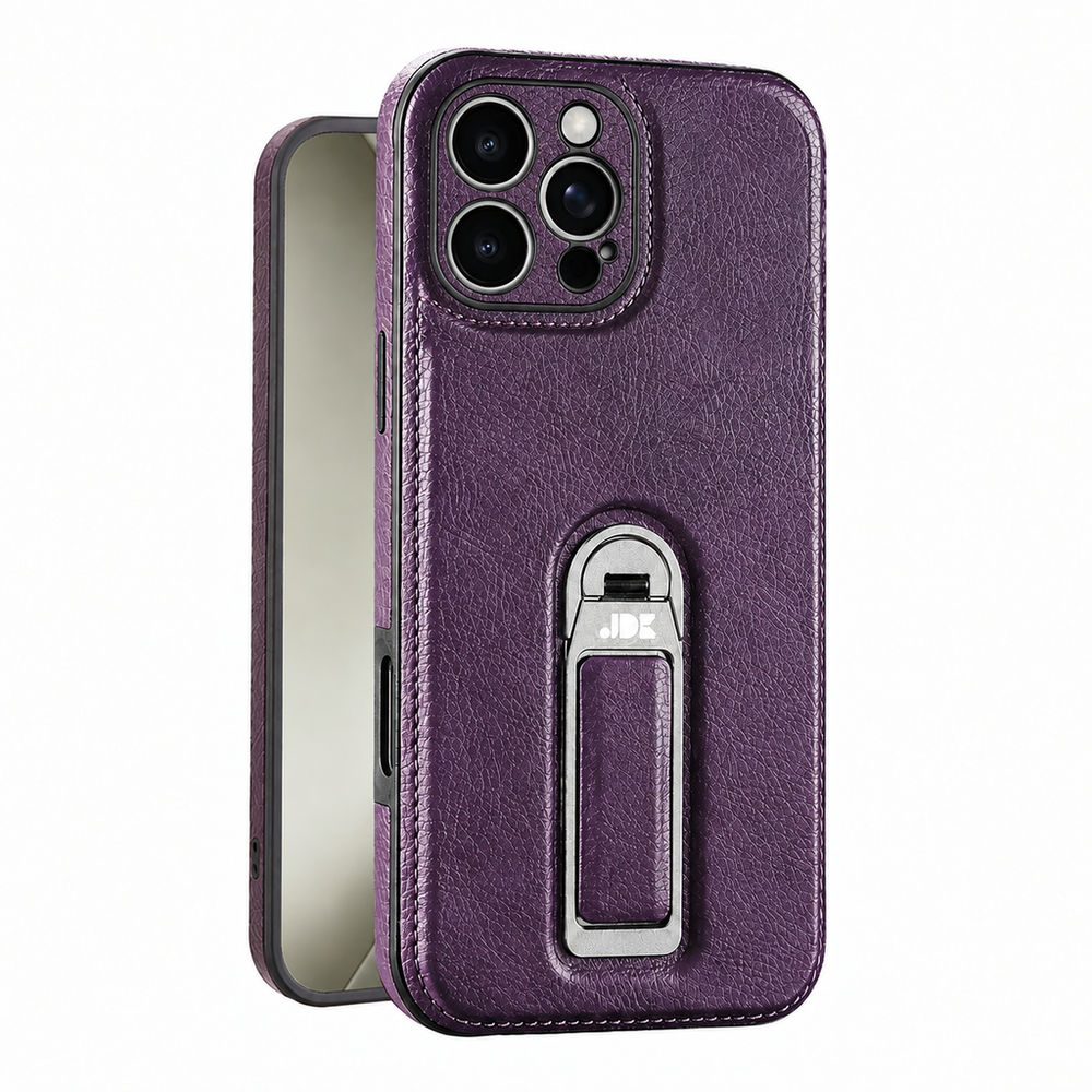 Coque de luxe en cuir texturé avec béquille MagSafe | Support mains libres et protection antichoc