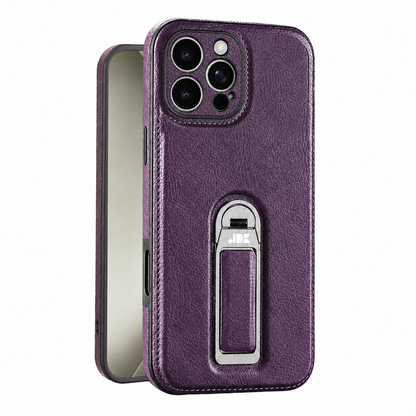 Coque de luxe en cuir texturé avec béquille MagSafe | Support mains libres et protection antichoc