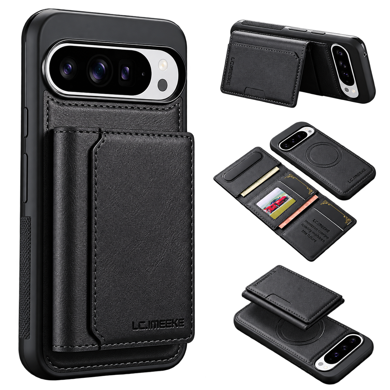 Leather Magnetic Wallet Case with Detachable Card Holder