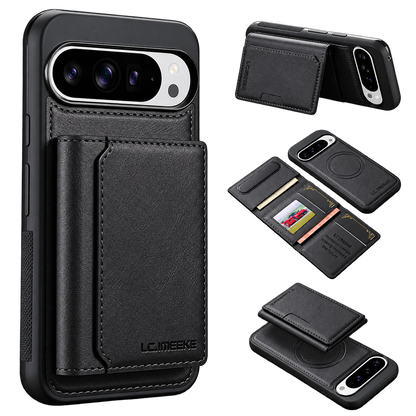 Leather Magnetic Wallet Case with Detachable Card Holder