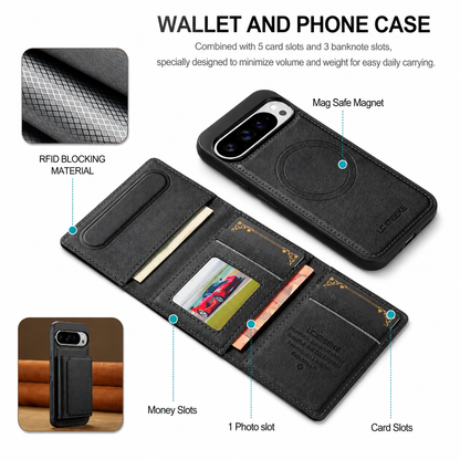Leather Magnetic Wallet Case with Detachable Card Holder