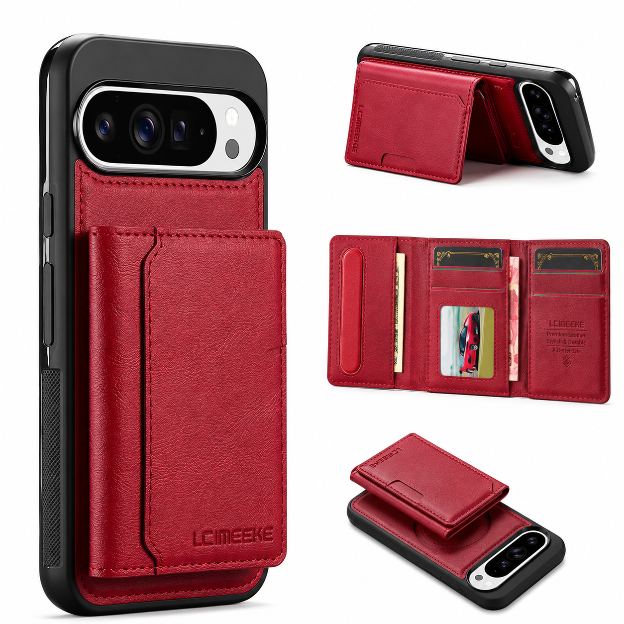 Leather Magnetic Wallet Case with Detachable Card Holder