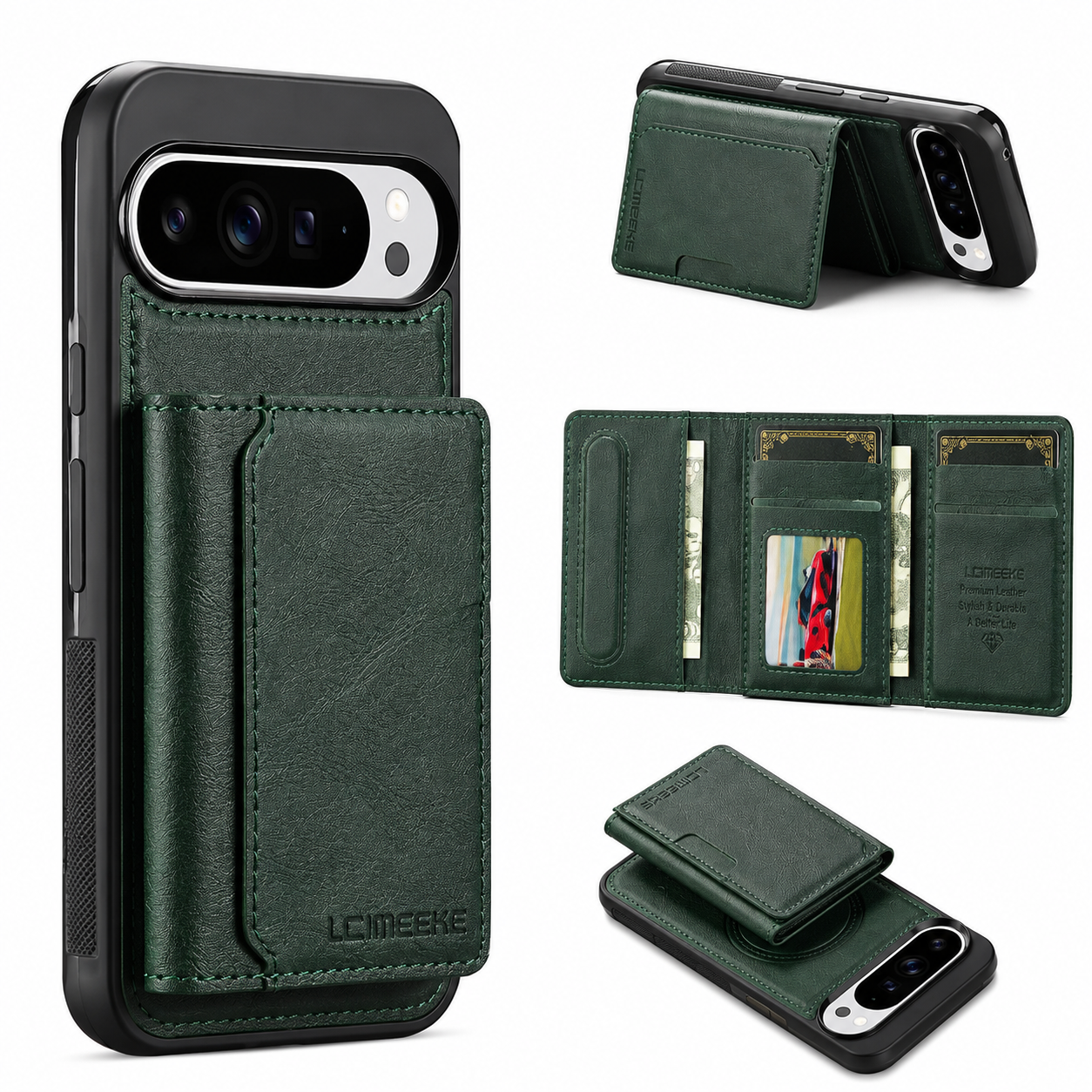 Leather Magnetic Wallet Case with Detachable Card Holder