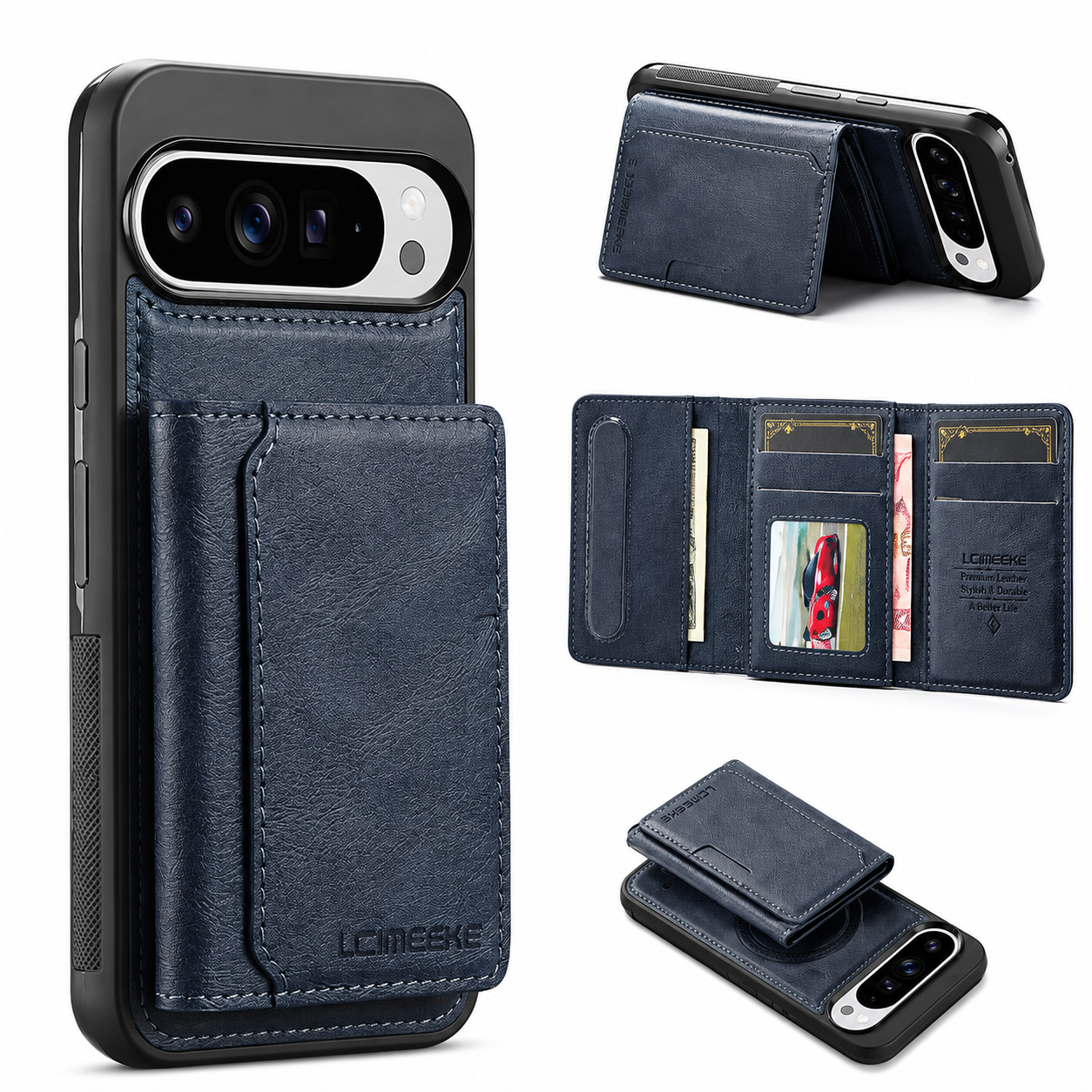 Leather Magnetic Wallet Case with Detachable Card Holder