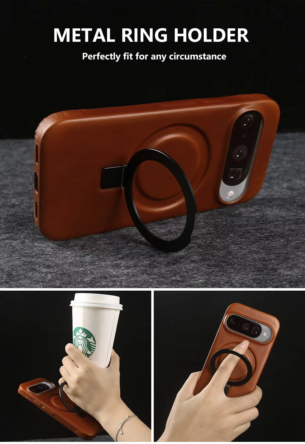Luxury Genuine Leather Magnetic Phone Case with Bracket Holder