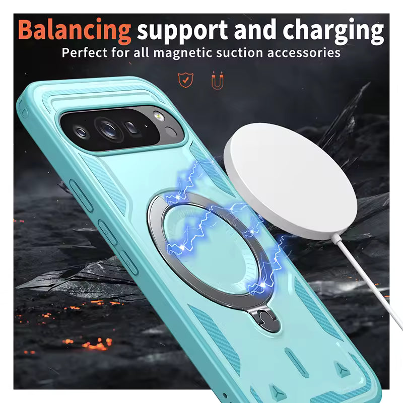 Shockproof Magnetic Phone Case with Rotating Bracket & Wireless Charging Support