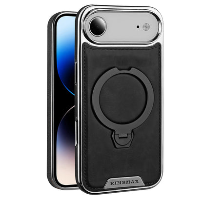 Black phone case with a ring holder on a white background