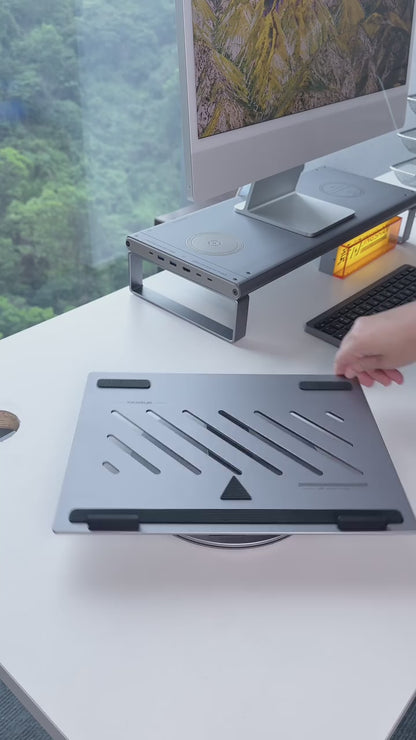 Optimal Comfort & Connectivity: Ergonomic Laptop Stand with Swivel and Built-in USB Hub