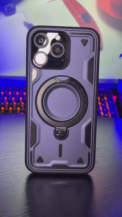 Shockproof Magnetic Phone Case with Rotating Bracket & Wireless Charging Support