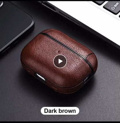Luxury Leather AirPods Case – Shockproof Cover with Carabiner Clip